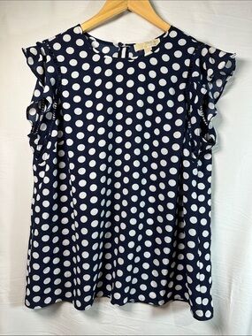 Michael Kors Navy and White Polka Dot Ruffle Sleeve Dress